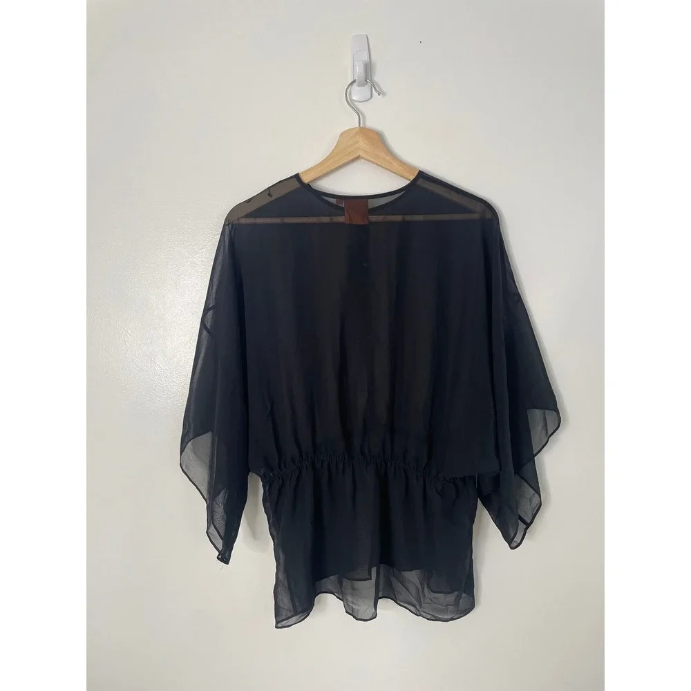 Tory Burch Blouse Top Black Margarete Sheer Kimono Whimsigoth Romantic Luxury 4